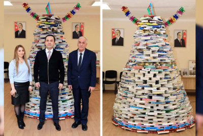 İsmayıllı: şagirdlər oxuduqları kitablardan şam ağacı hazırlayıblar