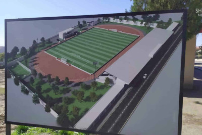 Qusar stadionunda tikinti işi dayanıb