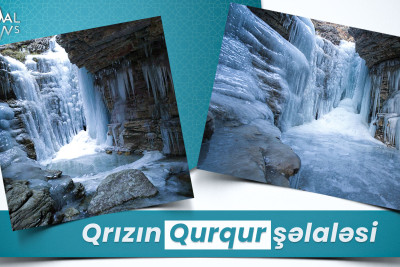 Qubada yerləşən donmuş şəlalə: Qrızın Qurqur şəlaləsi