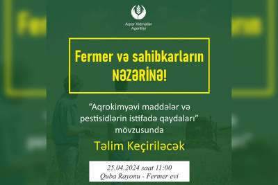 Qubada fermerlər və sahibkarlar üçün təlim təşkil ediləcək