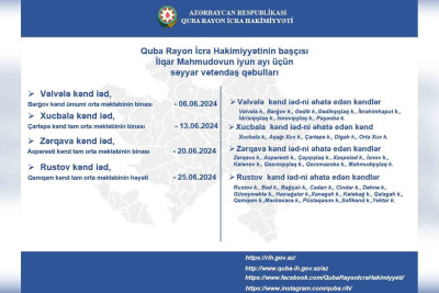 Quba RİH: Səyyar qəbul keçiriləcək