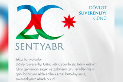 Mehriban Əliyeva Dövlət Suverenliyi Günü münasibətilə paylaşım edib