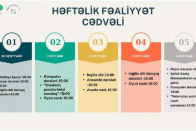 Siyəzən Gənclər Evi həftəlik fəaliyyət cədvəlini təqdim edib