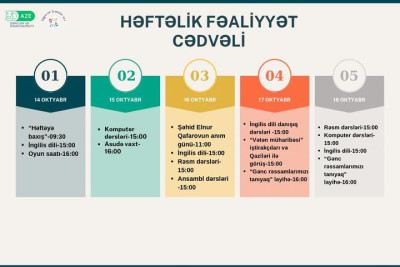 Siyəzən Gənclər Evi həftəlik fəaliyyət cədvəlini təqdim edib