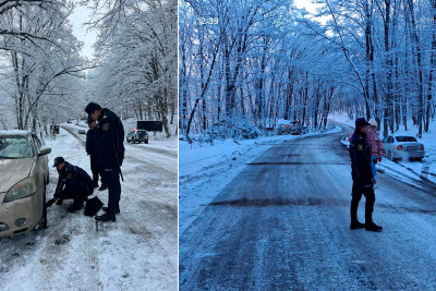 Qubada yolda qalanlara polis köməklik göstərib - FOTO