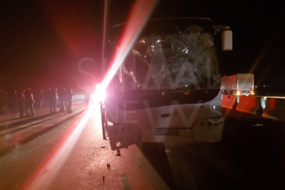 Bakı-Xudat avtobusu yük maşını ilə toqquşub - VİDEO