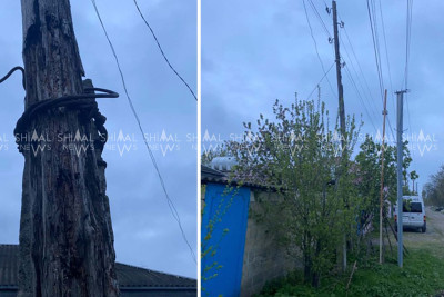Qubada elektrik xətlər çürük dirəklər üzərində - FOTO