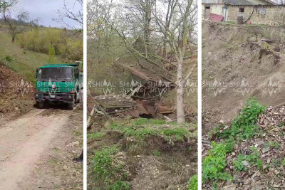 Qubada torpaq sürüşməsi oldu, məktəb yolu bağlandı - VİDEO