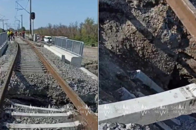 Xaçmazda yeni çəkilən dəmiryolu çöküb - VİDEO