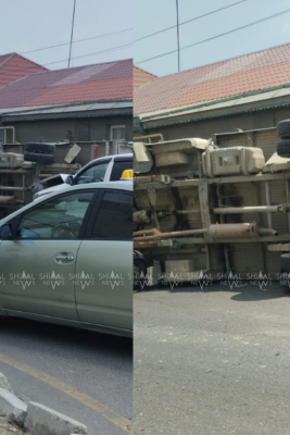 Qubada eyni yerdə ikinci qəza: Yük maşını aşdı - VİDEO