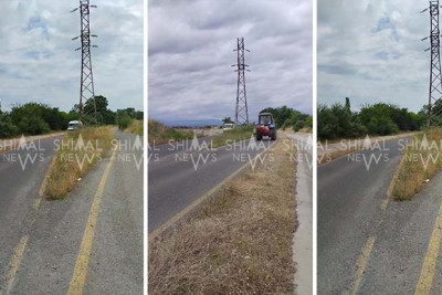 Qubada yolun ortasında elektrik dirəyi ucalır - VİDEO