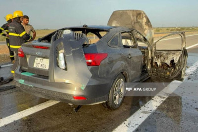 Balakən sakini qəzaya uğradı: Avtomobil yandı