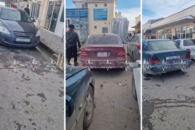 Qubada avtomobillər səkini zəbt edir