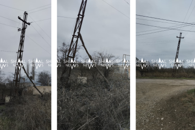 Xaçmazda yüksək gərginlik dirəyi "baş əyib" - FOTO