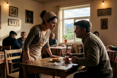 Qubada qadın kafedə kişini döydü