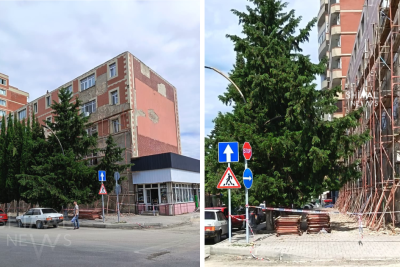 Xaçmazda fasadı uçan bina təmir edilir